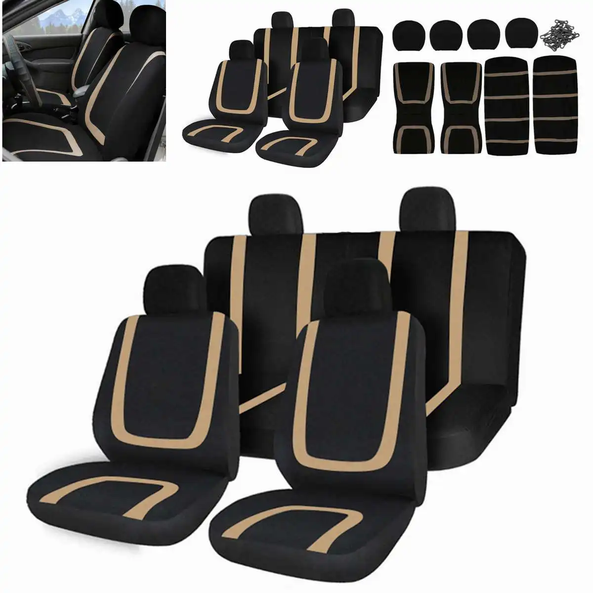 

A Set Front+Rear Universal Car Seat Cover Set Polyester For Auto Truck 4 Heads For Benz For Ford For Honda Seat Covers Universal