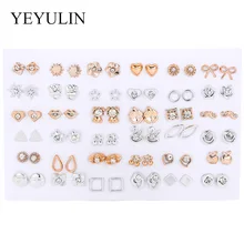 36 пар в форме сердечек, животных, цветов, золото, серебро, смешанный стиль, сплав, кристалл, серьги-гвоздики для женщин, подарок на год