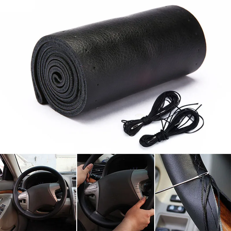 

Hand Sewing Steering Wheel Cover Genuine Cowhide Leather With Needles Thread DIY