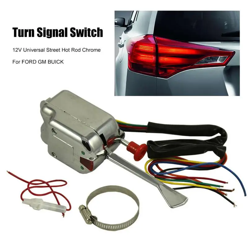 

12V Universal Turn Signal Switch Street Hot Rod Chrome For FORD GM BUICK Car Turning Lighting System Accessory Modification Tool