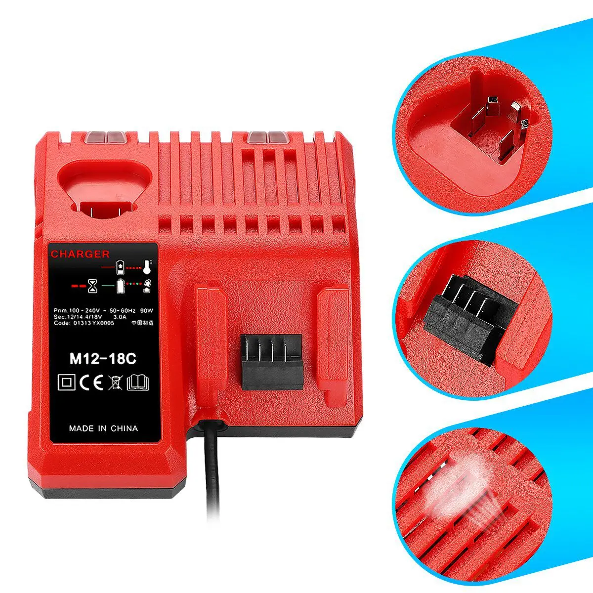 

M12 & M18 Rapid Replacement Charger M12-18Fc 12V&18V Xc Lithium Ion Charger For Milwaukee Xc Battery