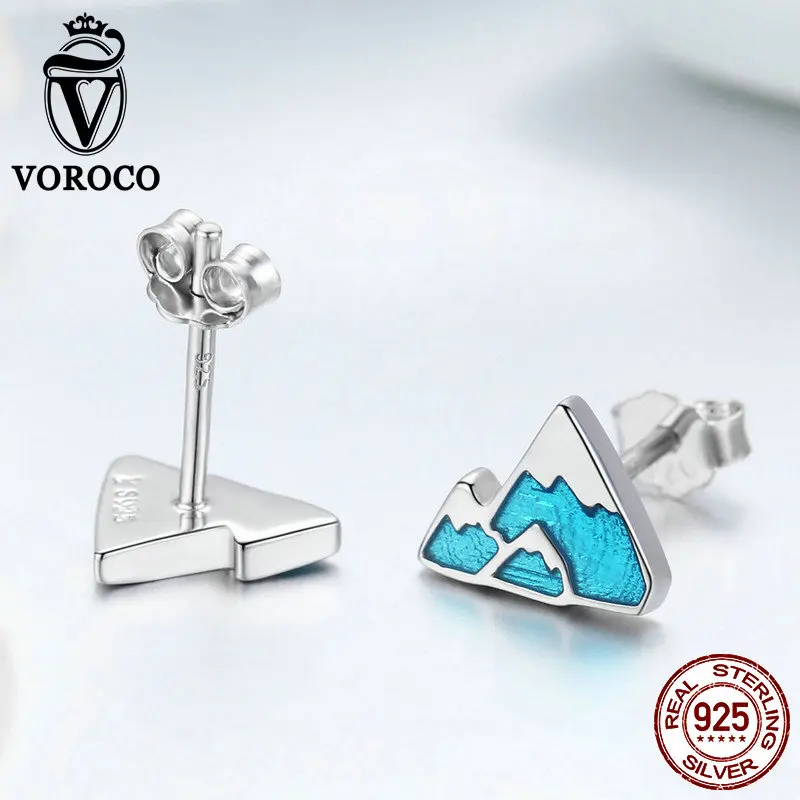 Серьги гвоздики VOROCO из серебра 925 пробы с голубым айсбергом серьги треугольной