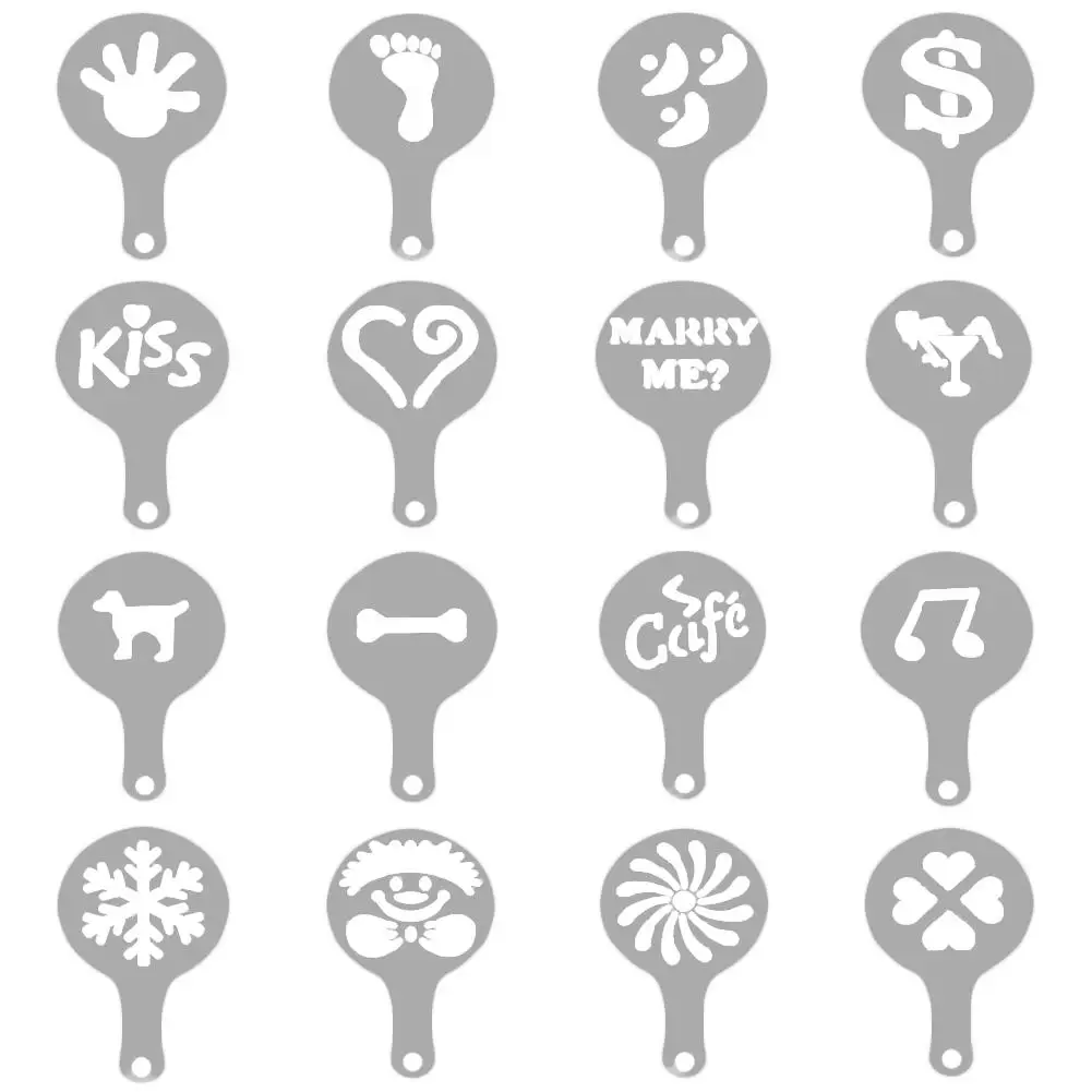 

16pcs Frothing Milk Stencils For Cappuccino Latte Tea Coffe Frothing Tool Set Coffee Decorating Stencils