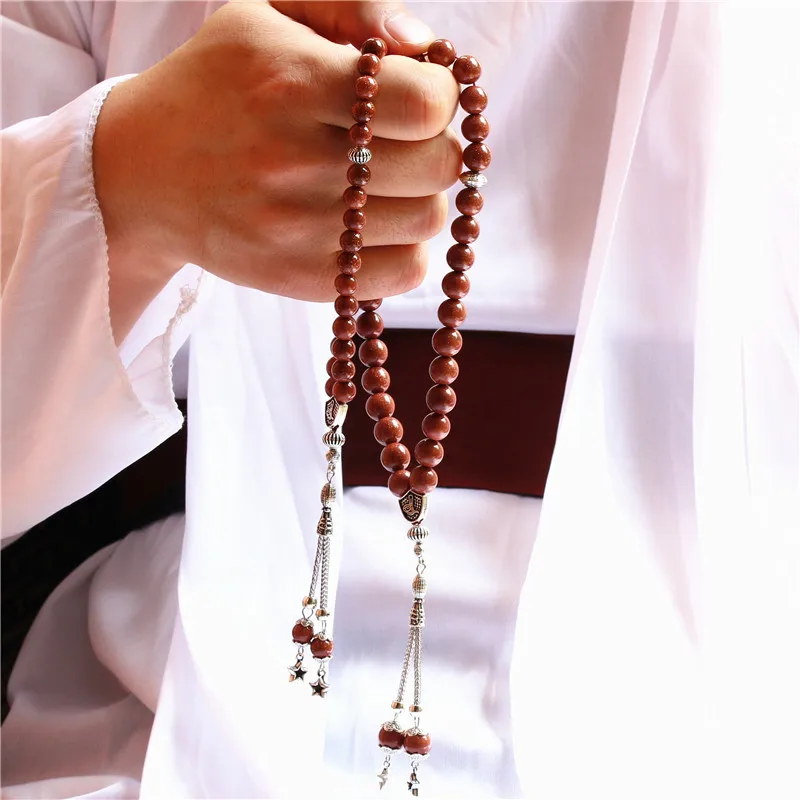 LOSHEREN натуральный Золотой песочный камень Tesbih исламские молитвенные Бусы Tasbih
