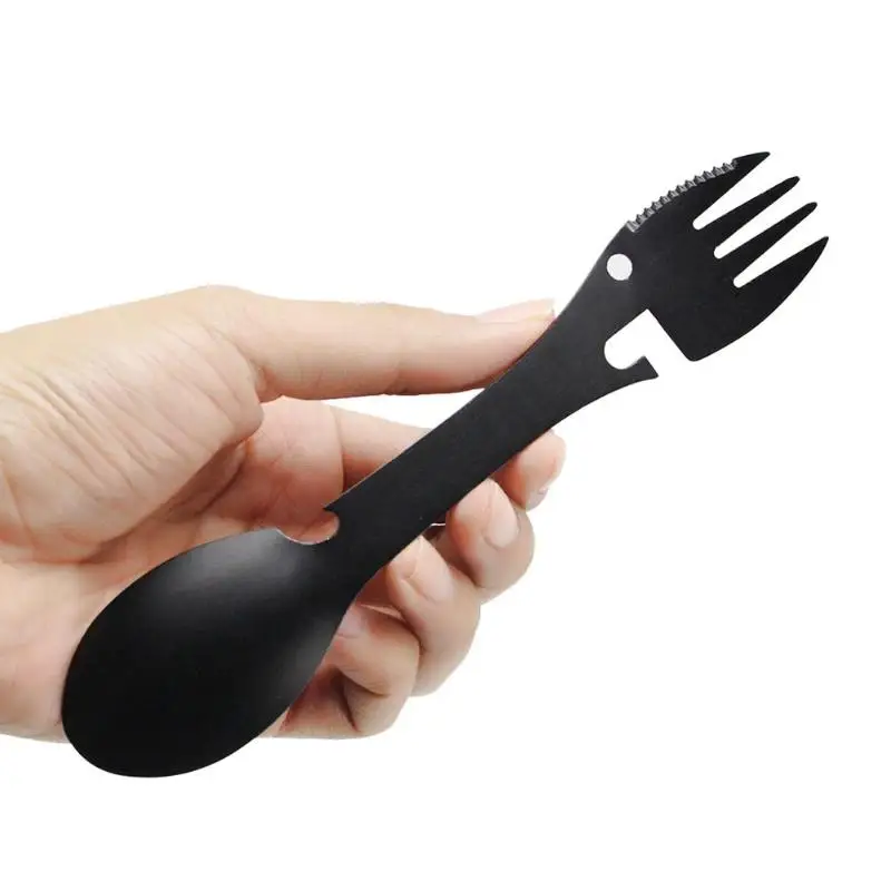 

3pcs 5 in 1 Outdoor Tableware Spork Camping Picnic Stainless Steel Spoon Fork Bottle Can Opener Tool