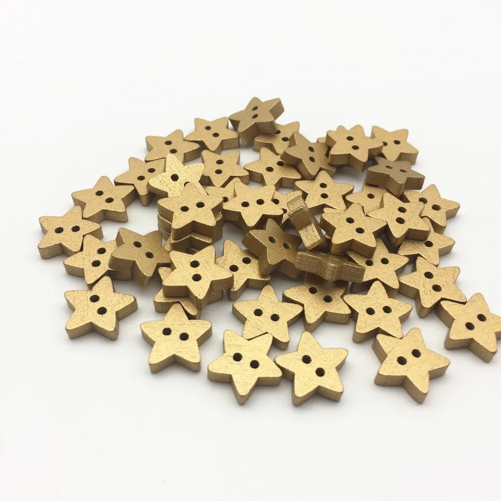 1000pcs 15mm Gold Wooden Star Christmas Buttons Embellishments
