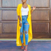 Women Coat Long Sleeve Hot Sale Turn Down Collar Casual Tops Cardigan Thin Autumn Female Solid Yellow Outwear Fashion Coat