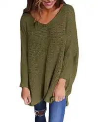 2019 весенний пуловер длинный вязаный свитер женский ZANZEA Повседневный свободный однотонный длинный рукав сексуальный v-образный вырез