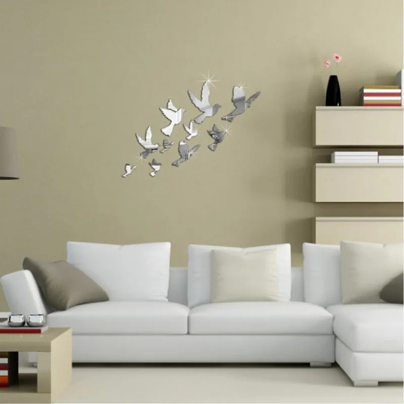 

Creative 10Pcs Pigeons Pattern Stickers Flying Birds Acrylic Diy 3d Mirror Wall Stickers Acrylic Sticker Home Decoration