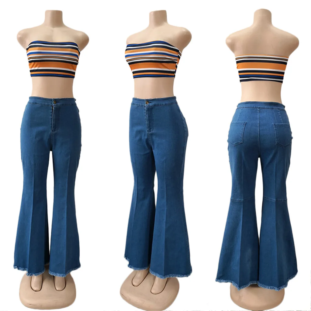 Модные джинсовые расклешенные джинсы с высокой талией, женские широкие расклешенные джинсы, обтягивающие однотонные длинные расклешенные брюки s-xl