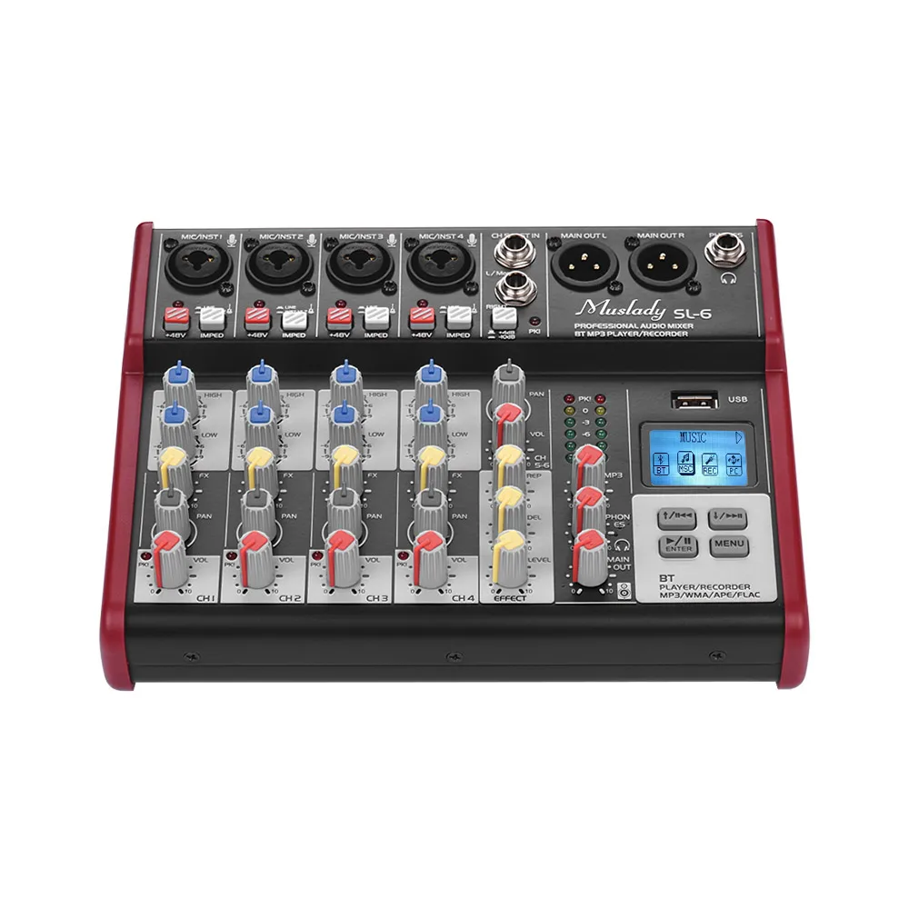 Консольный микшер Muslady SL 6 канальный 2 полосный EQ со встроенным фантомным питанием