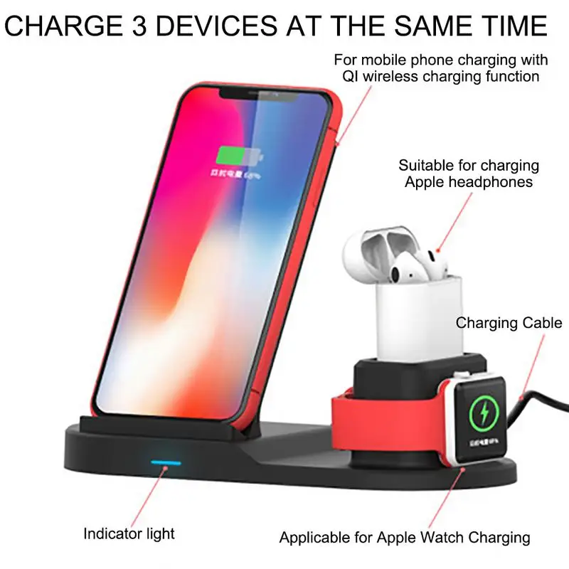 3 в 1 Беспроводное зарядное устройство вертикальное настольное быстрое для Apple Watch