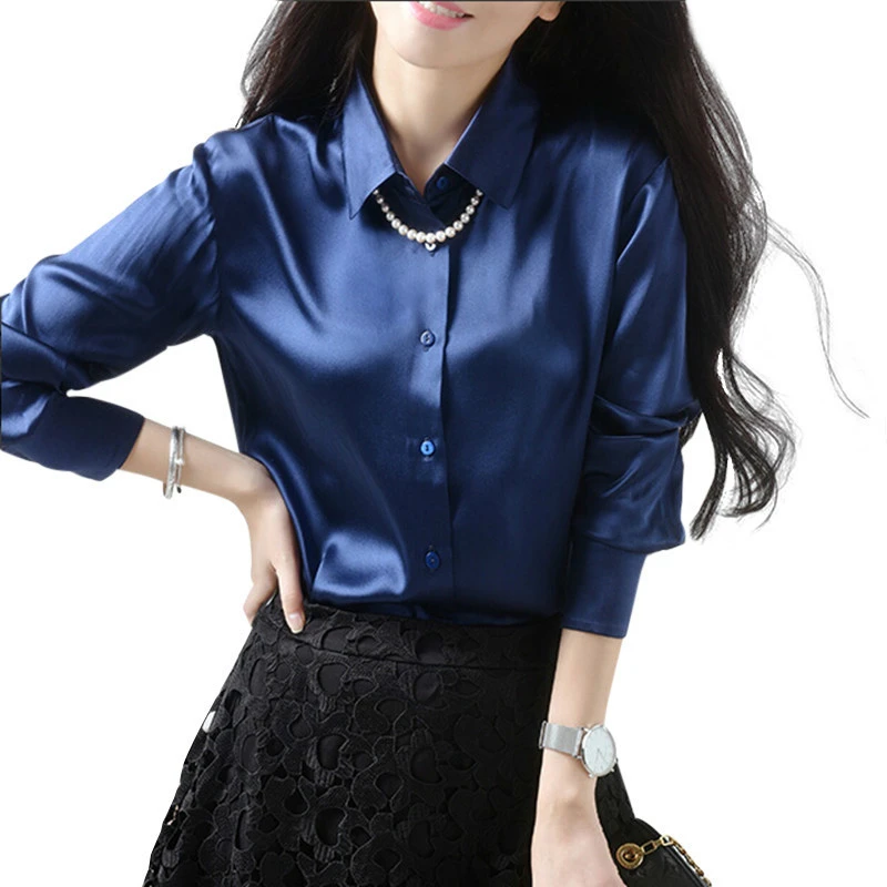 Manga larga Mujer naturaleza intelectual seda satén mujer Extra camisa Mujer Tops blusas Chemise Femme|Blusas y camisas| - AliExpress