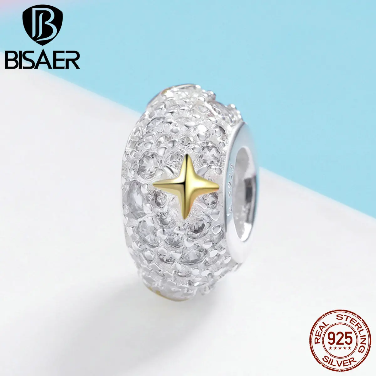 

BISAER 925 Sterling Silver Winter Ice Snowflakes Charms CZ Spacer Beads fit Bracelets Silver 925 Beads for Jewelry Making ECC979