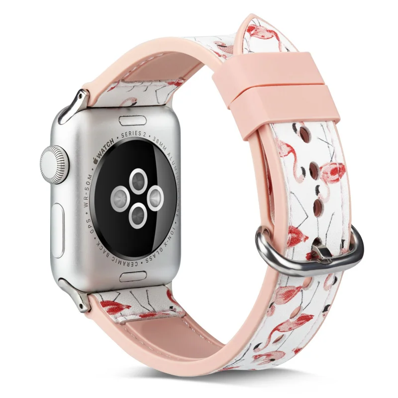 Силиконовый ремешок из натуральной кожи для Apple Watch 5, 4, 3, 2, 1, ремешок 38 мм, 42 мм, 40 мм, 44 мм, фламинго, ремешок для iWatch