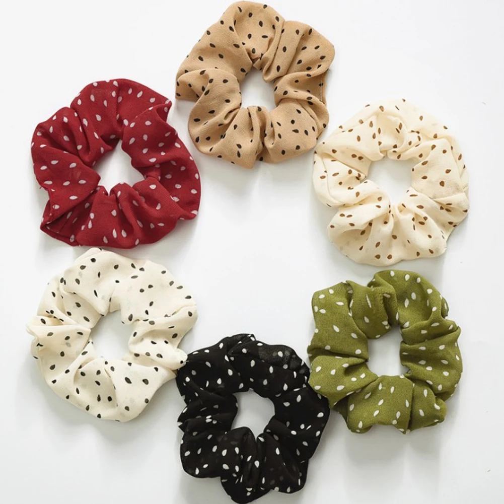 2019 New Dots Elastic Scrunchies New Hot Ponytail Holder Hairband Hair Rope Tie Fashion Stipe For Women Girls,light coffee