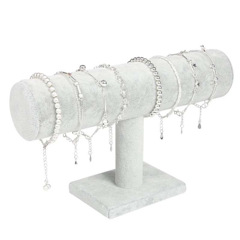 

Grey Velvet Bracelet Display Chain Watch T-Bar Rack Jewelry Display Organizer Hard Display Stand Holder