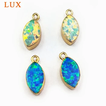 

Gold color Plated Tiny Marquise Blue White Opal Charm Pendant Single Loop Polished Small Opals beads Making Jewelry Craft