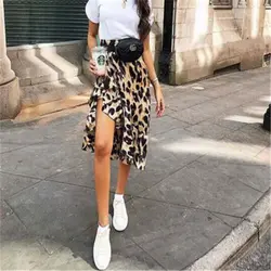 Для женщин пикантные леопардовые юбки 2019 с разрезом и высокой талией ласточкин хвост дамы Вечеринка Клубные Юбки Женская мода юбка нижняя