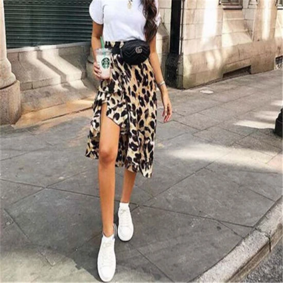 

Women Sexy Leopard Skirts 2019 Split High Waist Dovetail Ladies Evening Party Club Skirts Female Fashion Skirt Bottom