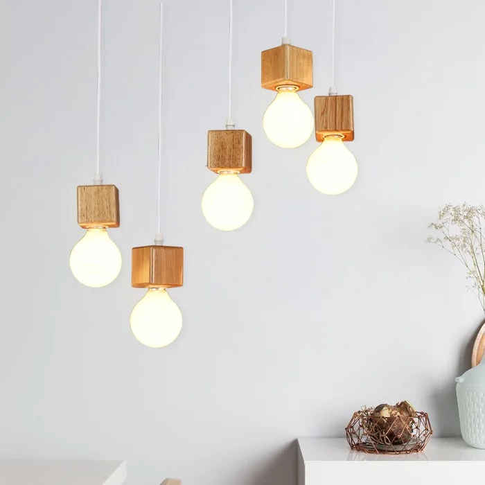 

Wooden Square cup Led hanging Lamp Base E27 flament Lamp Holder Vintage Retro Pendant Bulb Light Screw E27 Socket
