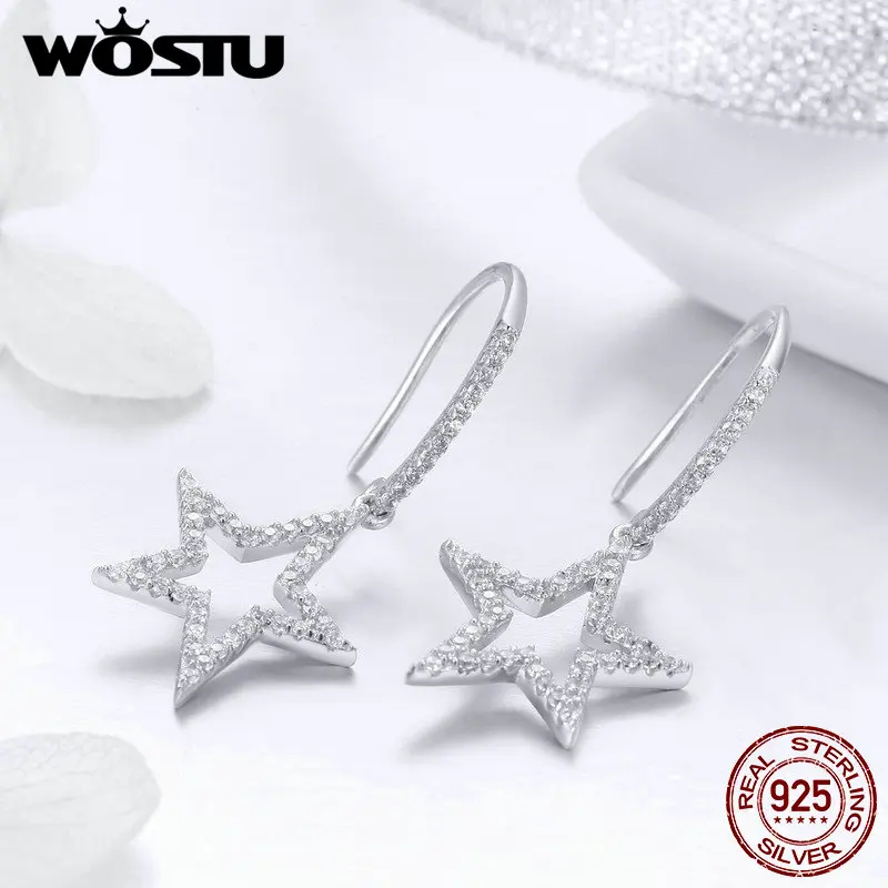Женские сверкающие серьги WOSTU из серебра 925 пробы со звездами для помолвки дня