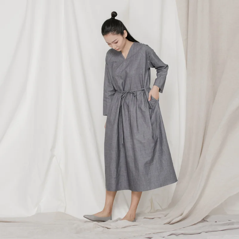 D'origine Tie Longues Boue À Sans Main Oblique Manches Lâche Chinois Décontractée Tenue couleur Pur lin up Printemps Fond Bufu Coton wx7tFw