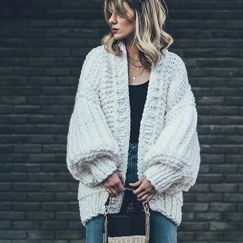 

Cotton Knit Sweater Women Winter 2019 Thick Cashmere White Crochet Cardigan Women Long Sleeve Female Cardigans Women Tops Jumper