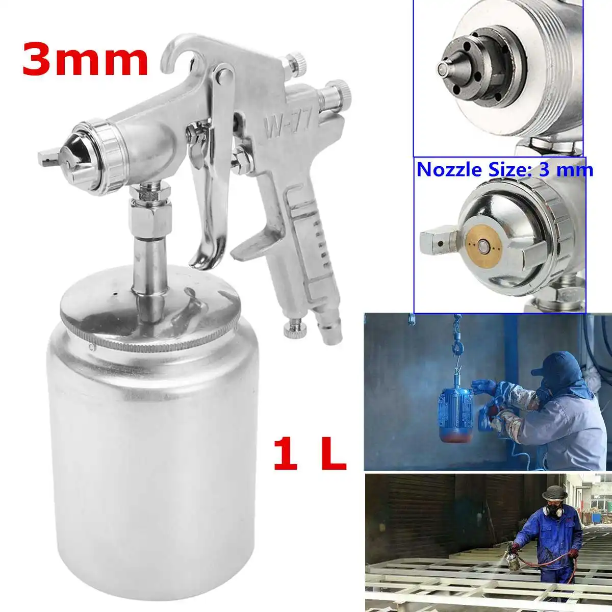 Comprar Pistola de pulverización de pintura pesada de 3mm boquilla de succión de alimentación de pintura rociador de aire 1L olla manual de presión eléctrica PISTOLA DE PULVERIZACIÓN de vacío Herramienta