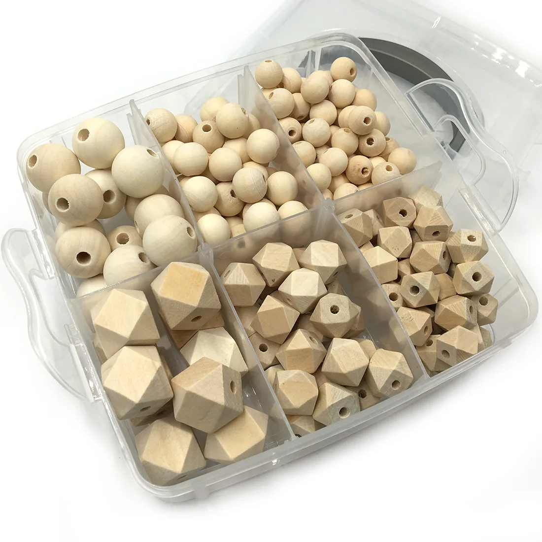 

200pcs DIY Wooden Combination Beads Set Package Blending Natural Round Geometry Hexagon Wooden Beads Baby Teether Toys Set
