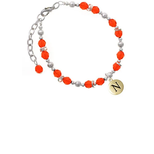 Goldtone Capital Letter - N Pebble Disc Orange Beaded Bracelet |
