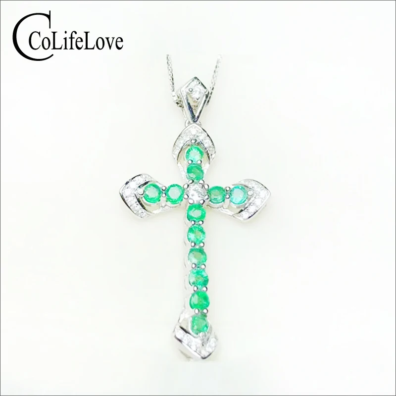 Vintage Style Silver Cross Pendant for Woman 12 Pcs Natural Emerald 925 Jewelry Birthday Gift | Украшения и аксессуары