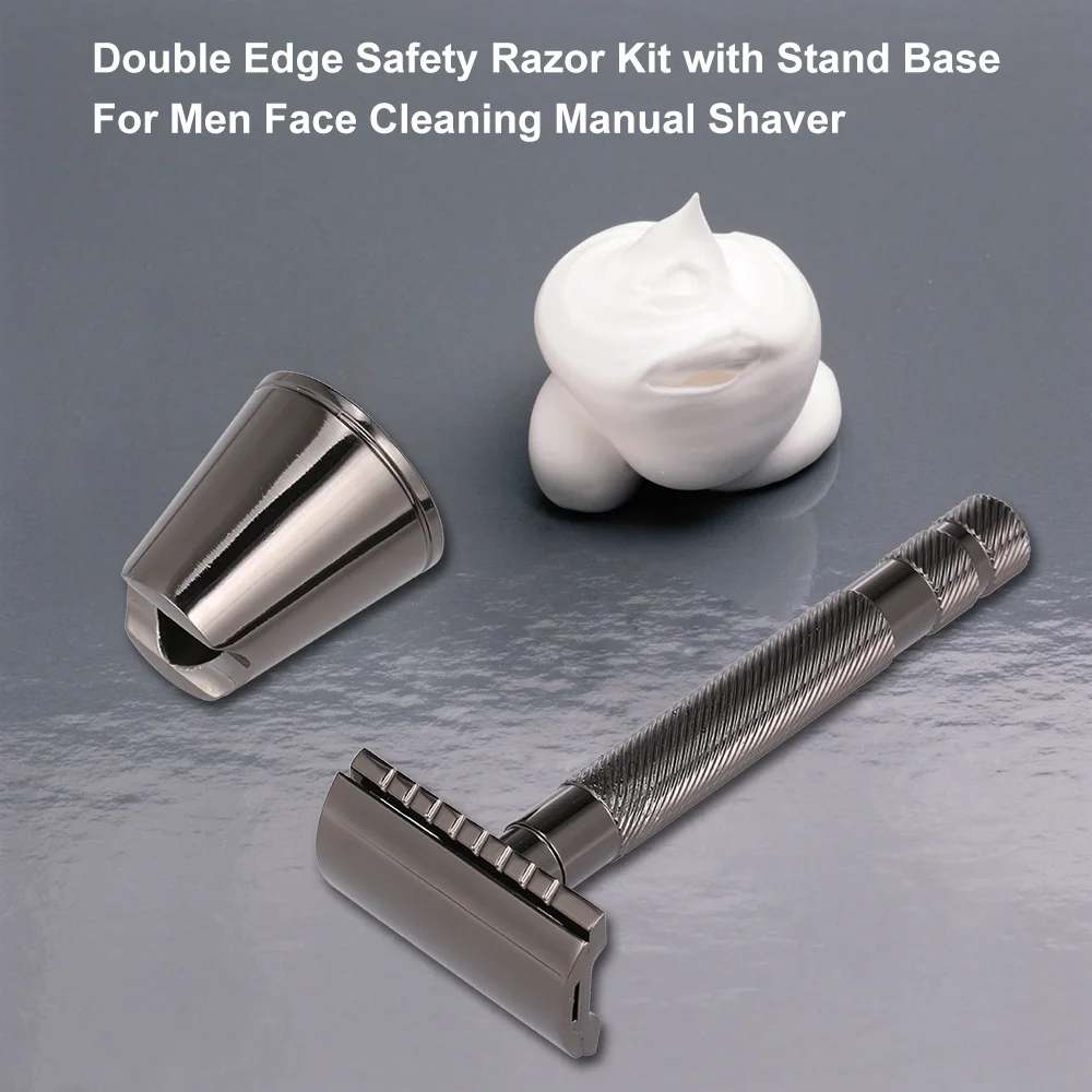 Double Edge Safety Razor Kit with Stand Base For Men Face Cleaning