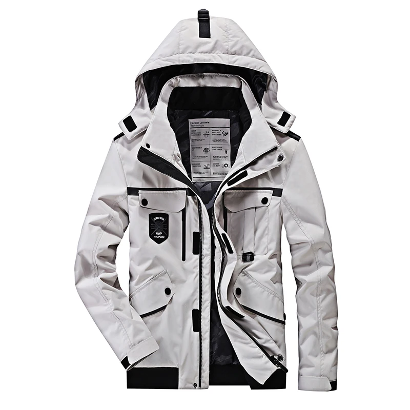 Winter Jackets Mens Black White Color Hooded Parka Men Over Coats Multi Pockets Thick