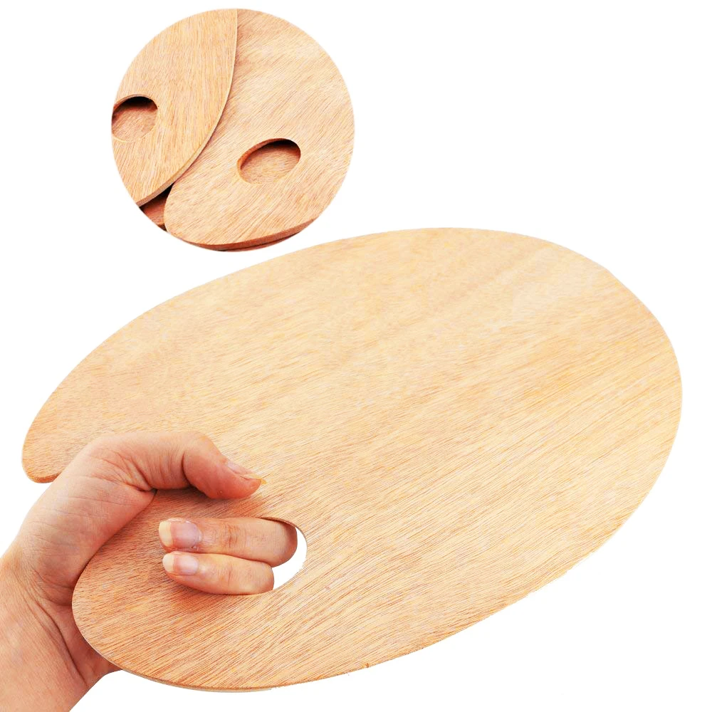 

3pcs Oil Acrylic Painting Palette Wood Artist Oil Paint Tray Color Palette Flat Paleta Art Supplies (3-Pack) With Thumb Hole