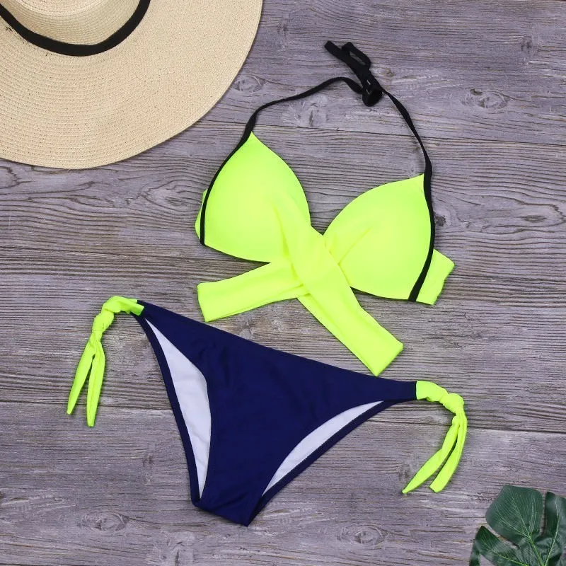 

Lefeel Solid Bikinis Set Sexy Bikini Push Up Swimsuit Floral halter Top Swimwear 2019 New Women Summer Beach Wear Biquini