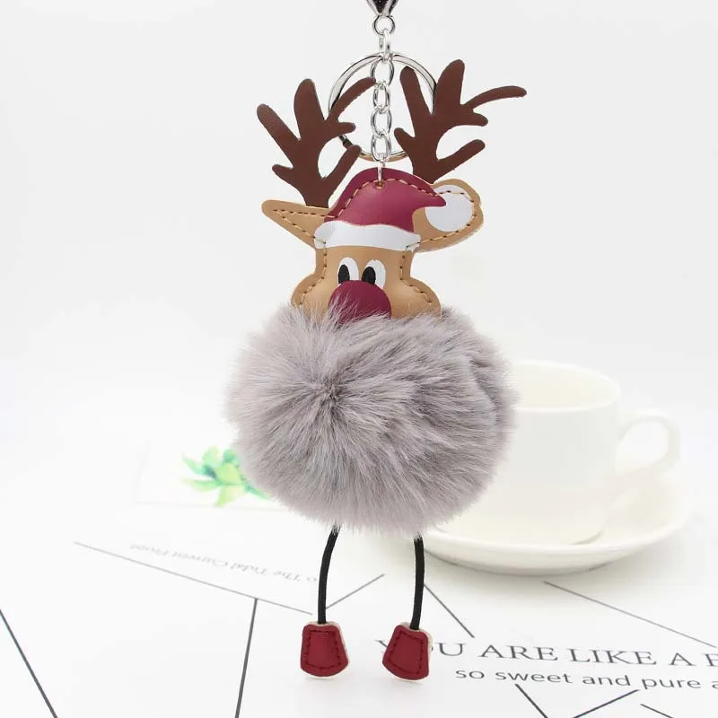 Помпон Рождественский олень Лось брелок Санта Клаус Брелок меховой шарик кулон брелок для женщин автомобиля сумки Pom Porte Clef Рождественский подарок