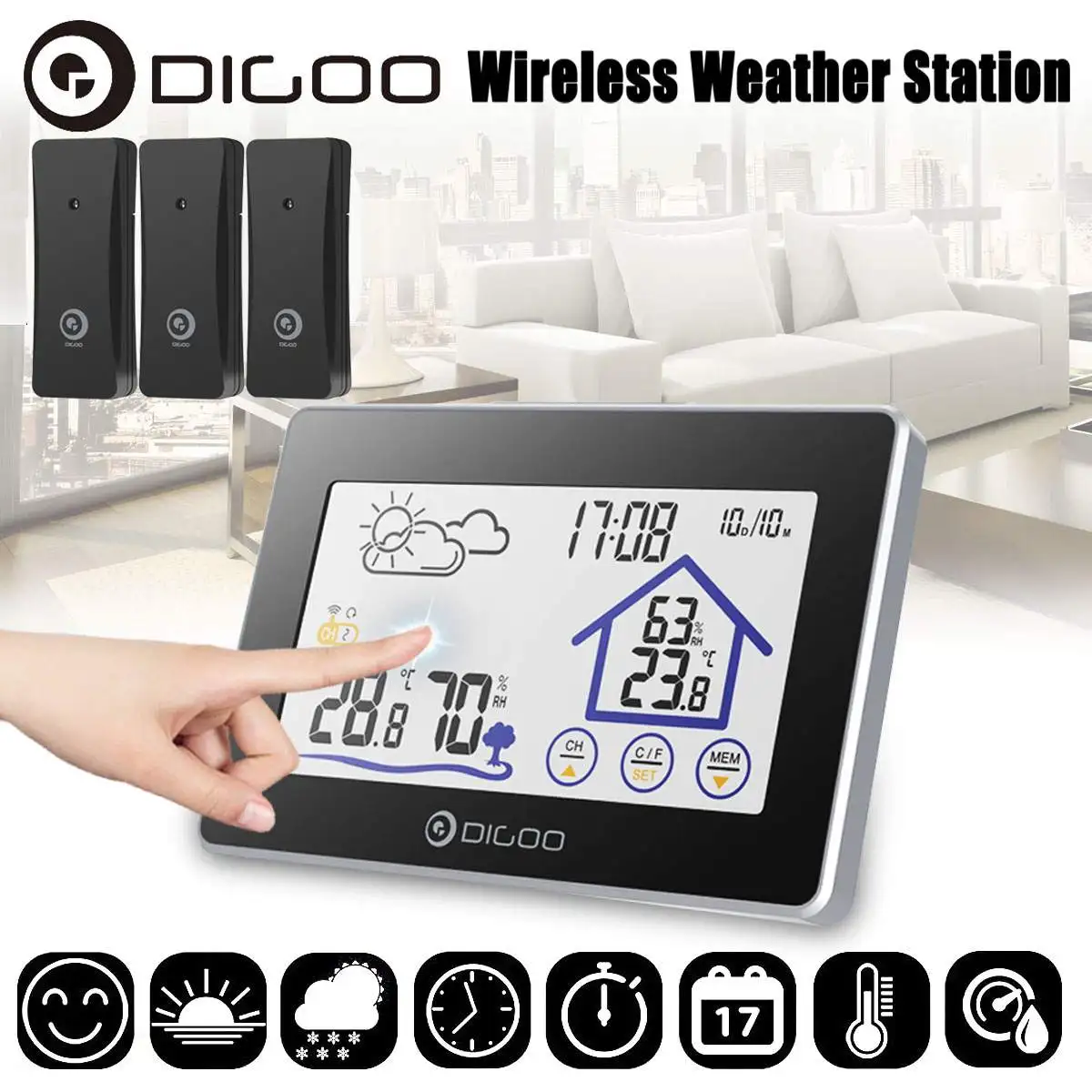 

Digoo DG-TH8380 Color Screen Alarm Clock Weather Station Indoor Outdoor Sensor Thermometer hygrometer meter Forecast Sensor
