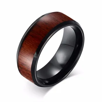 

Men Black Tungsten Carbide Men Walnut Wood Inlay 8MM Beveled Edges Wedding Band US Size 7-12