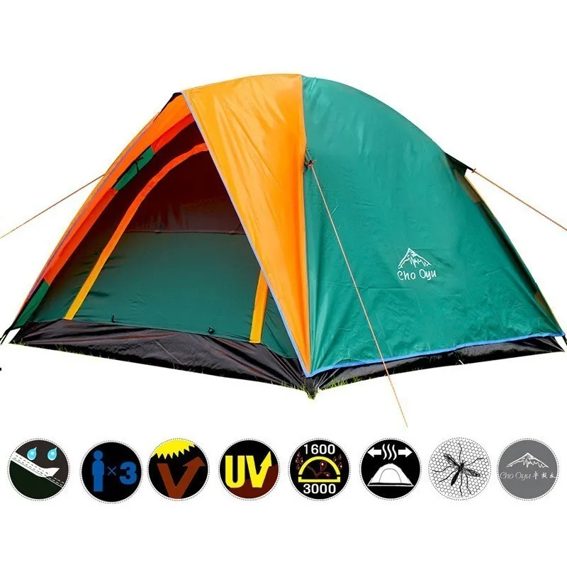 3-4 Person Double Layer Camping Tent With Double Door Outdoor Waterproof Tent 