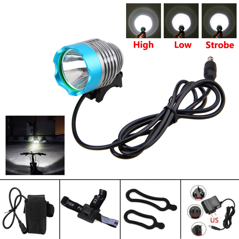 

Waterproof Front Bike Headlight T6 LED Bike Lights 3 Modes Cycling Lamp 2 in 1 Headlamp Flashlight with Battery Pack and Charger