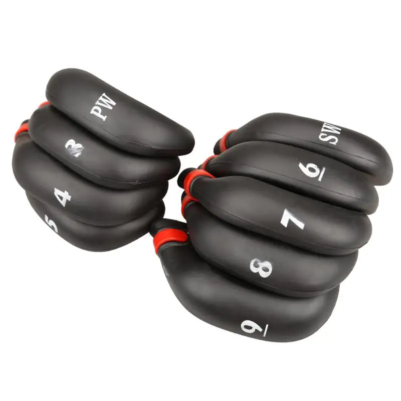 جديد 9 جزء/الوحدة الأسود نادي الغولف الحديد مضرب رئيس يغطي حماية مجموعة المطاط قطرة الشحن