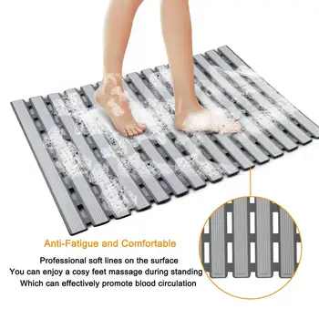

Non Slip Bath Mat with Suction Cups, Bathroom Kitchen Door Floor Tub Shower Safety Mats Anti-Bacteria Professional with Drain