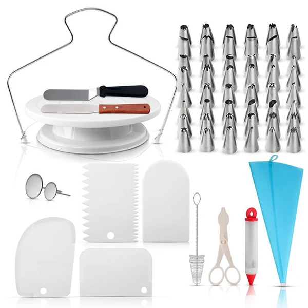 

73pcs Cake Turntable Baking Decorating Mouth Tool DIY Cake Set Pastry Nozzles Icing Piping Tip Set Bag Converter Cake Decorating