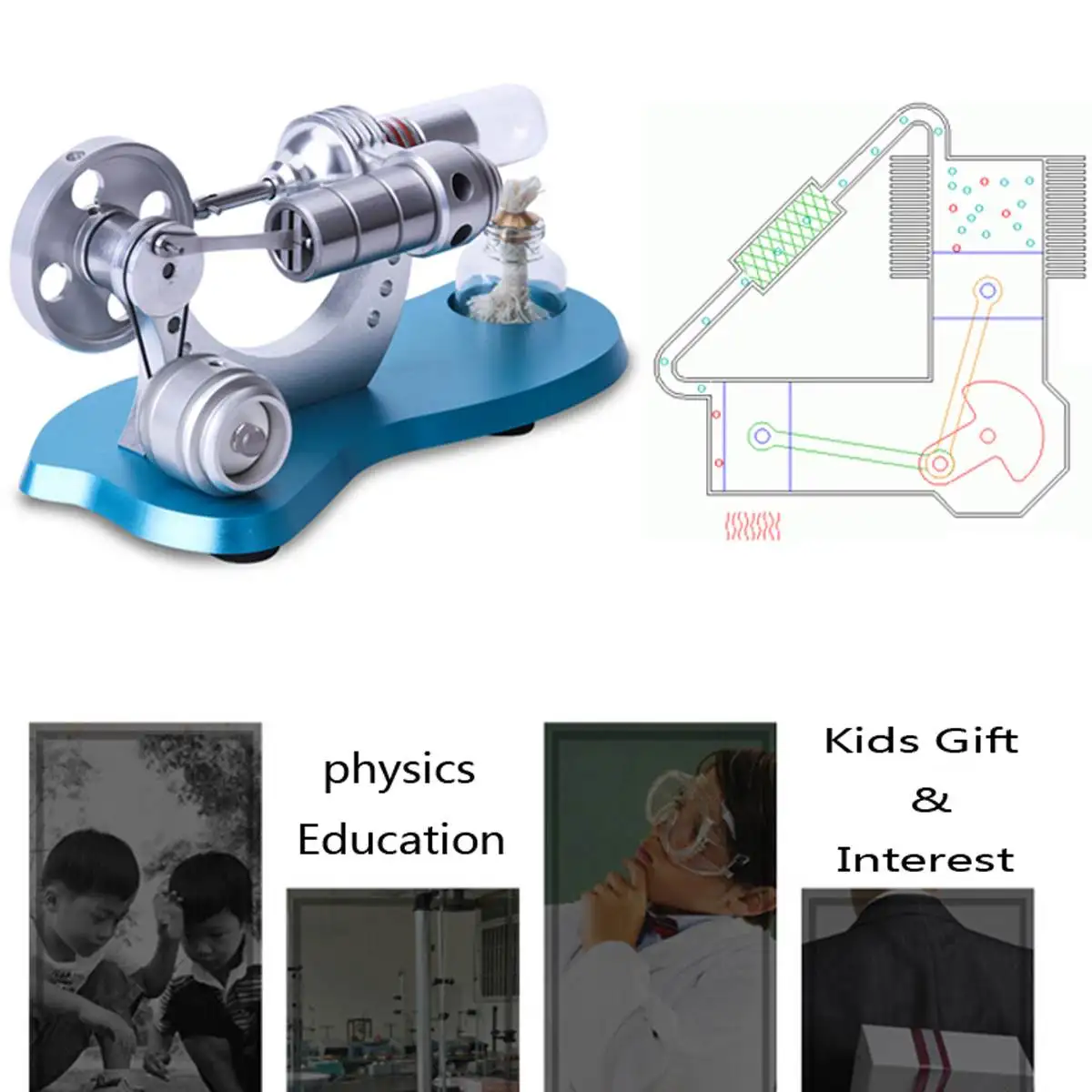 Stirling двигатели для автомобиля модель образования пара источники питания электричество развивающая модель игрушка со светодиодный