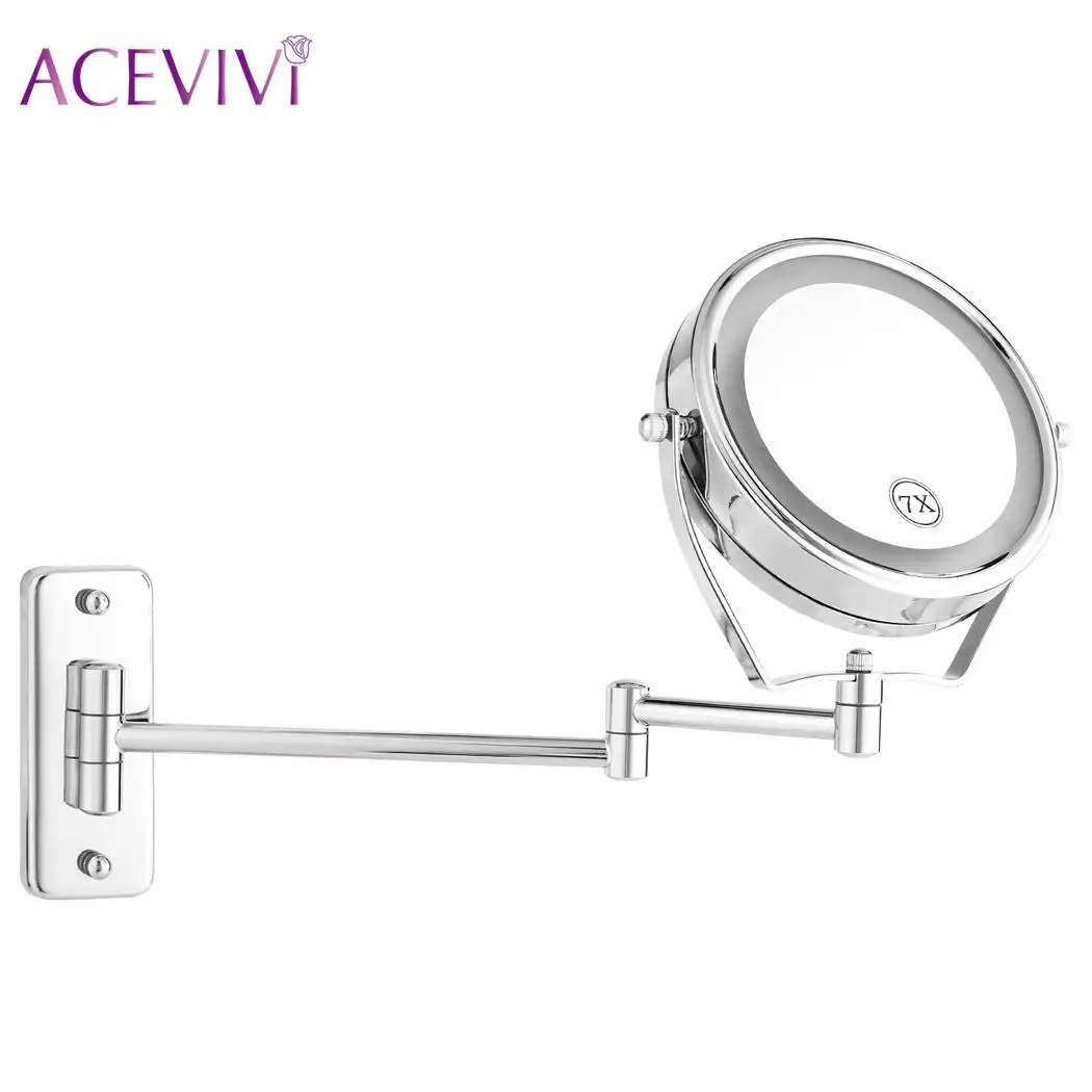 

Bathroom Wall LED Make Up Cosmetic Folding Lamp Retractable Double Sided 1X/5X or 1X/7X Magnification Beauty Mirror