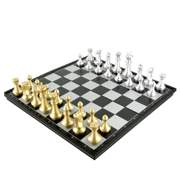 

Magnetic Travel Chess Set Foldable Plastic Tabletop Chess Puzzle Travel Games for Child (Golden and Silvery) 1 Set