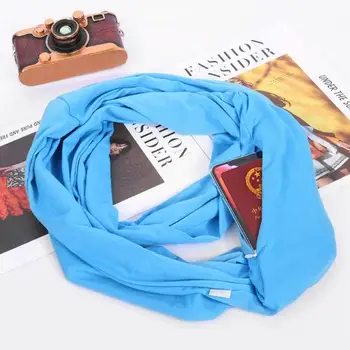 

Soft Zipper Pocket Loop Scarf with Pocket Women Fashion Autumn Winter Warm Solid Blue O Ring Scarves Ladies Infinity Scarfs