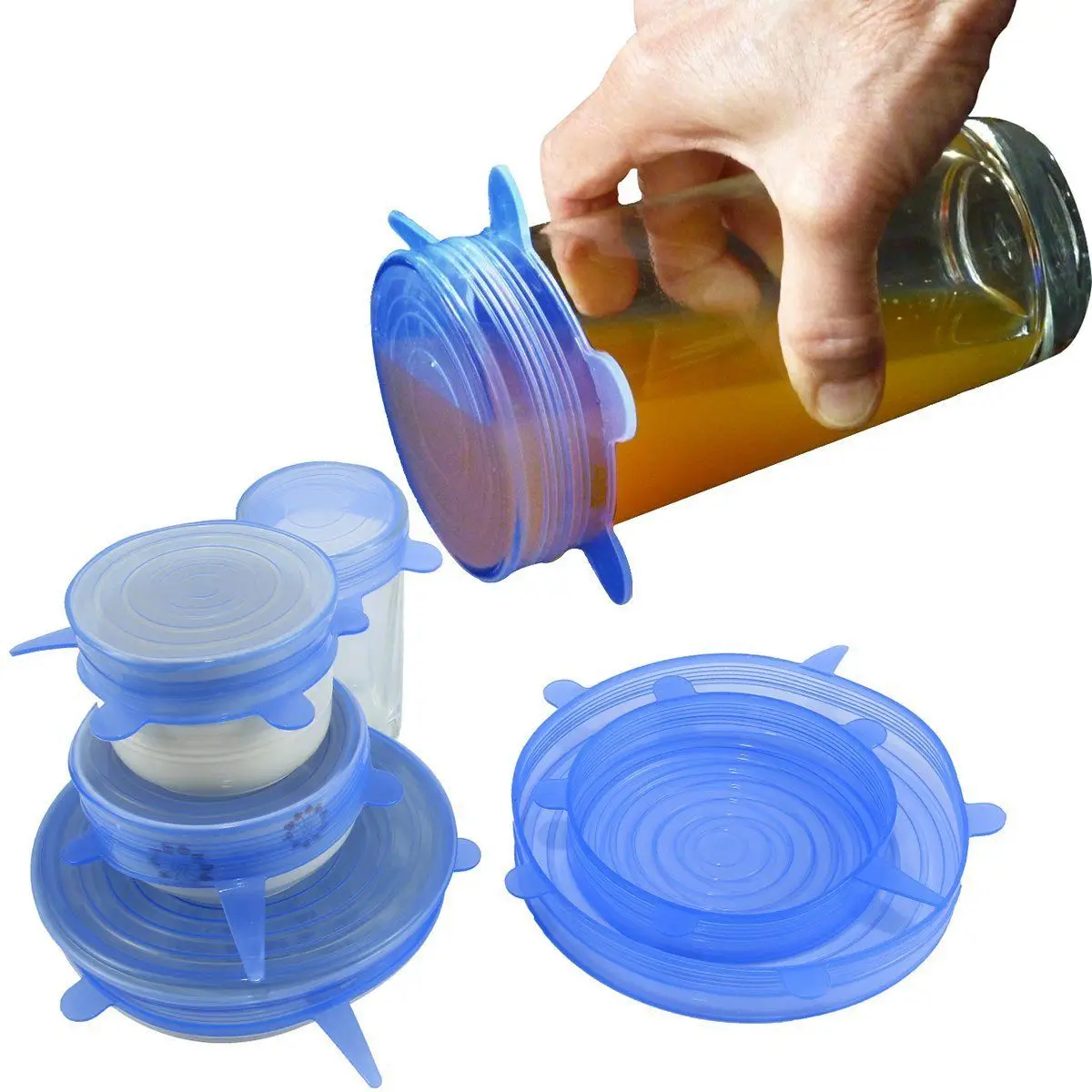 

Hot sale Silicone Stretch Lids 6 Pack Different Size Stretchable Food Covers for Cups, Pots, Can,bowls,Dishes,Mugs,Jars