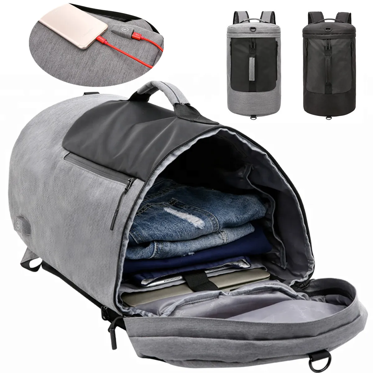 

Training Backpacks Large Capacity Shoulder Bags 35L Luggage Duffel Totes 2 in 1 Men Travel Bag USB Charging Carry On Handbag